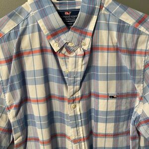 Vineyard Vines Men's Blue, White, and Red Check Shirt